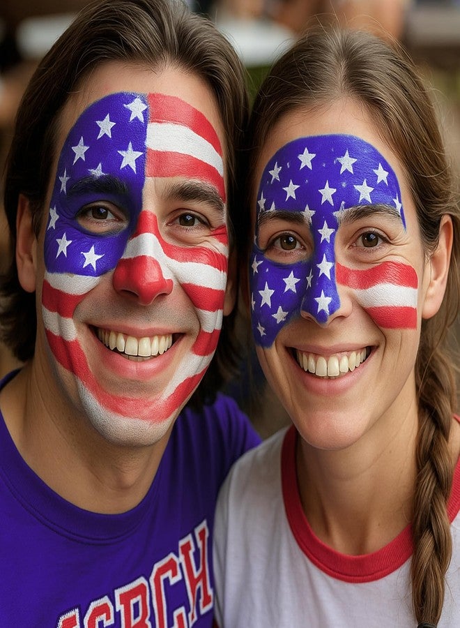 BOBISUKA US Flag Red White Blue Face Painting Kit, 3 Colors Facepaint + 3PC Sponge + Brush for Halloween Costume Clown Joker, Eye Black for Sports & 4th of July Independence Day America’s Patriotic Parades - Image 4